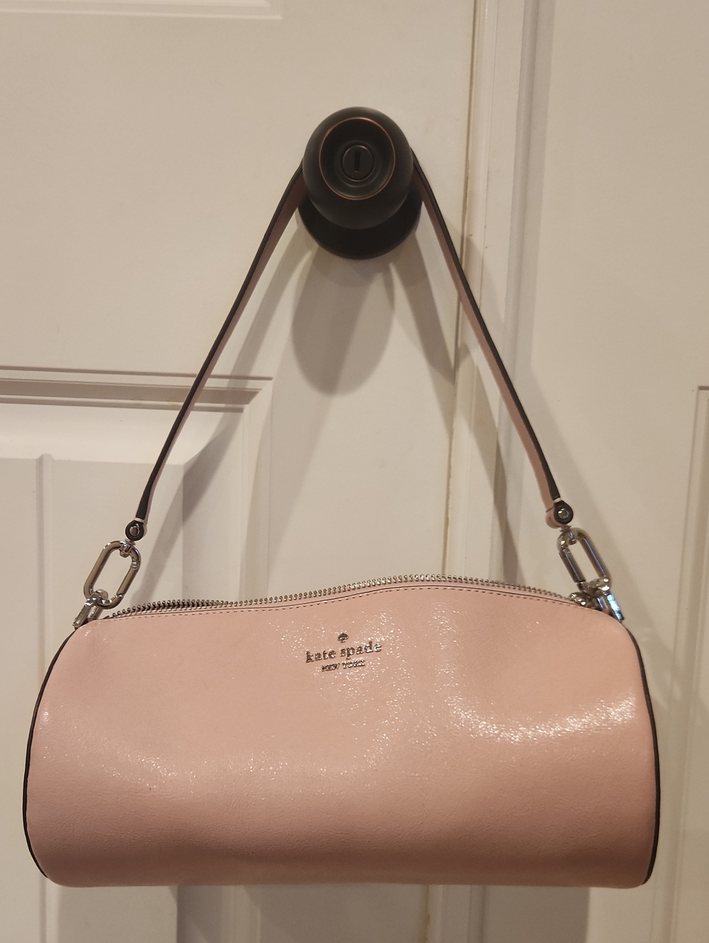 kate spade Pink Patent Mini Barrel Bag with Silver Hardware